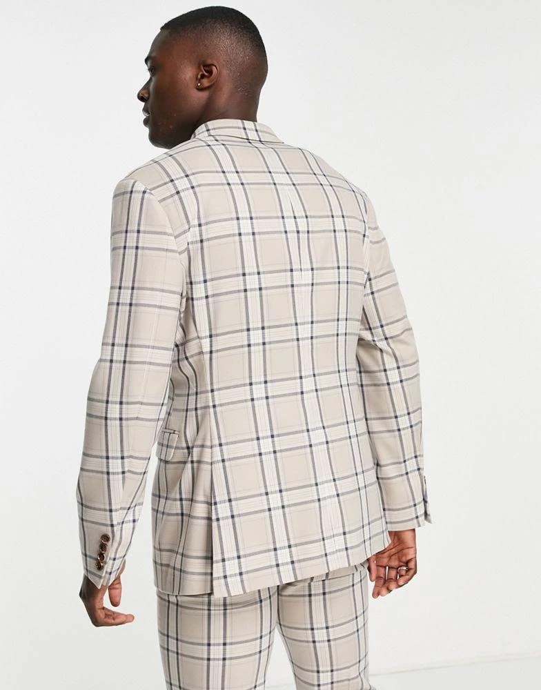 商品ASOS|ASOS DESIGN slim suit jacket in large highlight check in stone and light blue,价格¥380,第2张图片详细描述