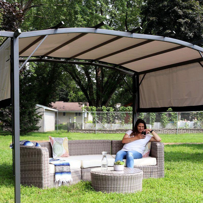 商品Sunnydaze Decor|Sunnydaze 9x12 Foot Metal Arched Pergola with Retractable Canopy,价格¥2983,第2张图片详细描述