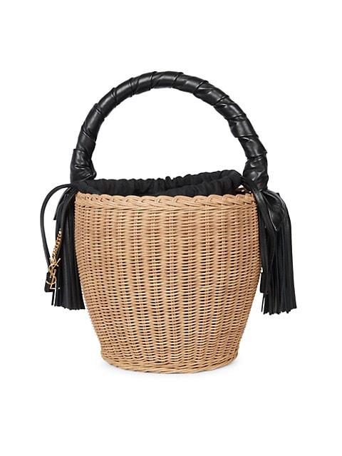 Panier Leather-Trimmed Straw Bucket Bag商品第1张图片规格展示