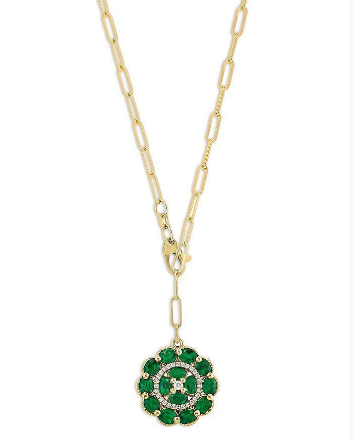商品Bloomingdale's|Emerald & Diamond Medallion Pendant Necklace in 14K Yellow Gold, 18",价格¥19247,第1张图片详细描述