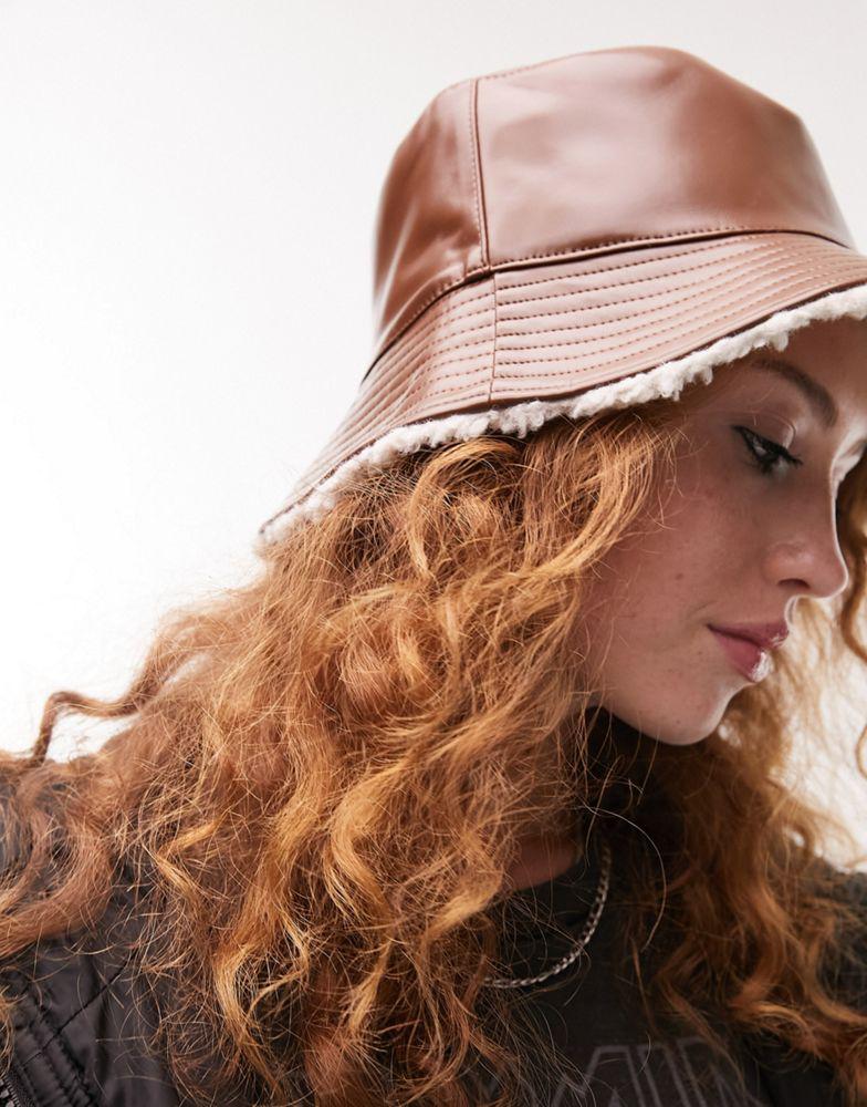 Topshop pu bucket hat in chocolate商品第4张图片规格展示