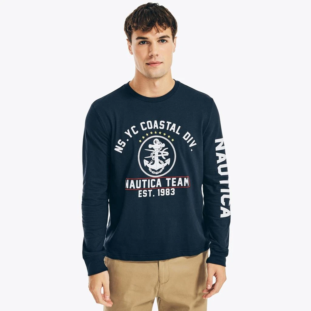 商品Nautica|Nautica Mens Nautica Jeans Co. Sustainably Crafted Graphic Long-Sleeve T-Shirt,价格¥104,第1张图片