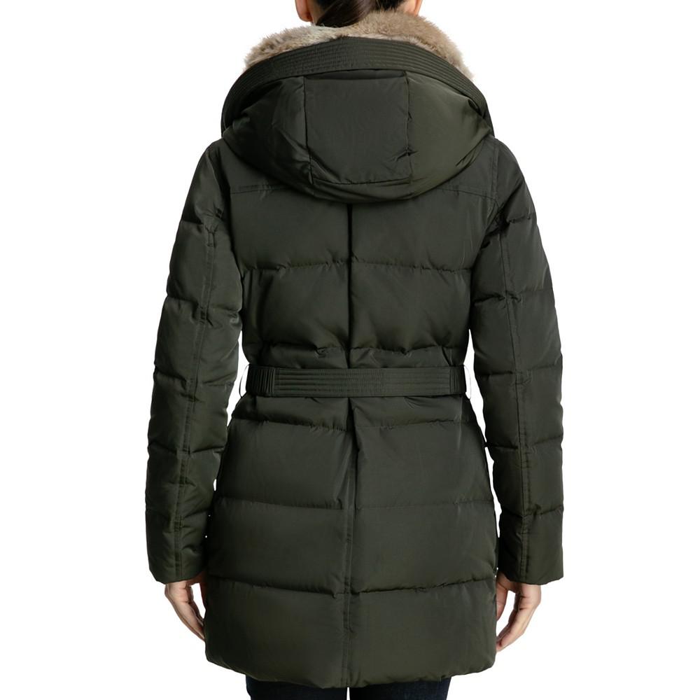 Petite Belted Faux-Fur-Collar Down Puffer Coat, Created for Macy's商品第2张图片规格展示