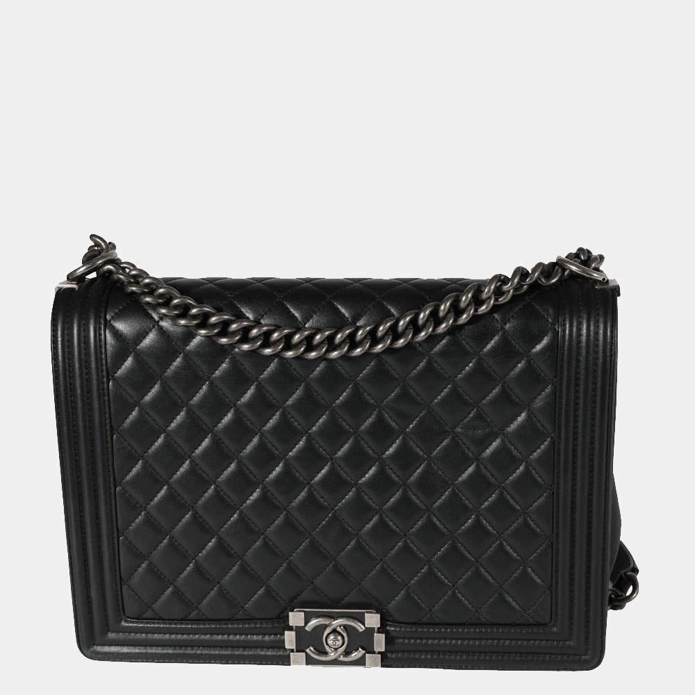 Chanel Black Quilted Lambskin Leather Large Boy Shoulder Bag商品第1张图片规格展示