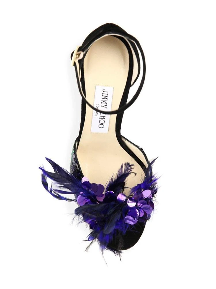 商品Jimmy Choo|Annie 亮片&羽毛装饰麂皮高跟凉鞋,价格¥4781,第4张图片详细描述