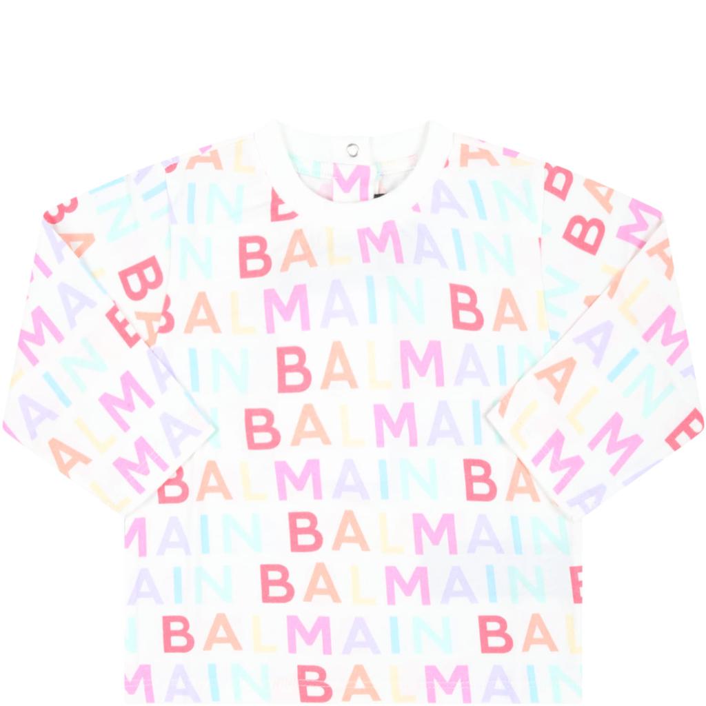 Balmain White T-shirt For Baby Girl With Logo商品第1张图片规格展示