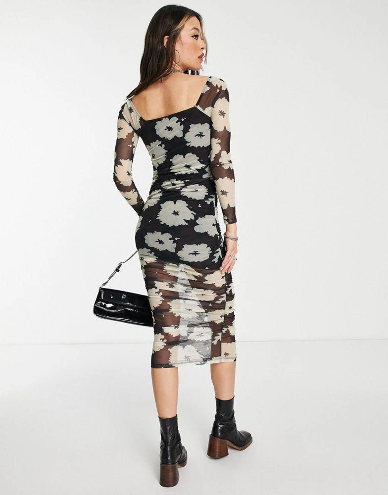 商品Topshop|Topshop 70s floral mesh ruched midi dress in multi,价格¥263,第3张图片详细描述