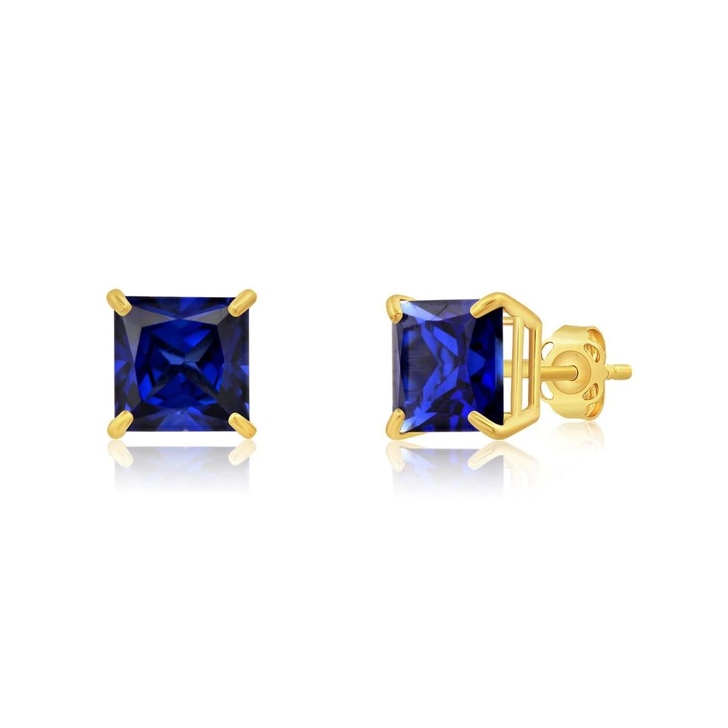 商品MAXCOLOR|14k Yellow Gold Solitaire Princess-Cut Gemstone Stud Earrings (7mm),价格¥894,第4张图片详细描述