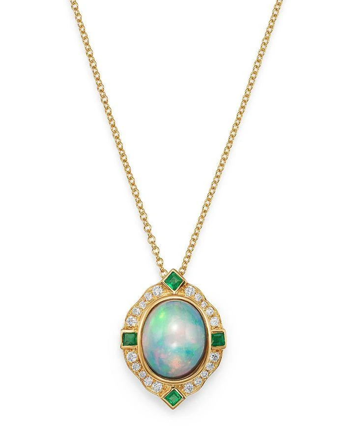 商品Bloomingdale's|Ethiopian Opal, Emerald & Diamond Pendant Necklace in 14K Yellow Gold, 18" - Exclusive,价格¥25335,第1张图片详细描述