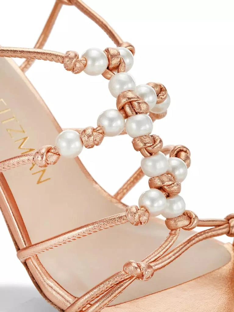 Pearl Knot Metallic Leather Block-Heel Sandals 商品