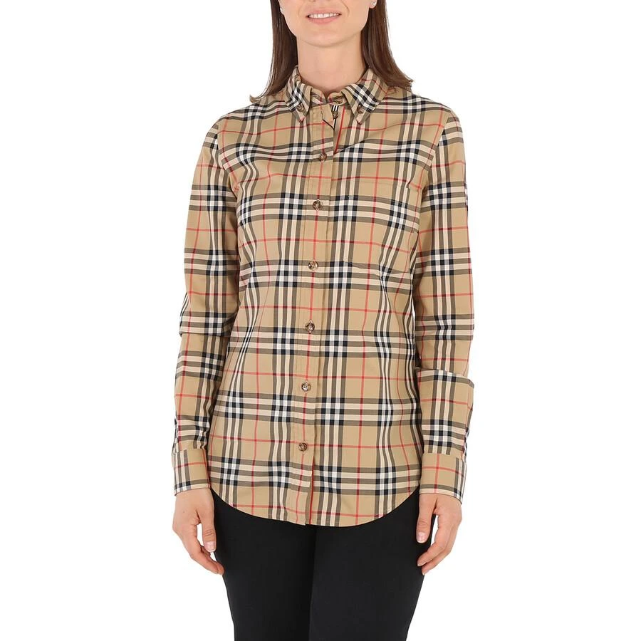 商品Burberry|女士复古格纹弹力棉质纽扣领衬衫  8022284,价格¥2118,第1张图片