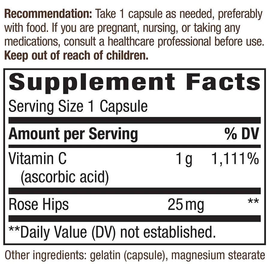 商品Nature's Way|Vitamin C Rose Hips Extra Strength Capsules,价格¥283,第2张图片详细描述