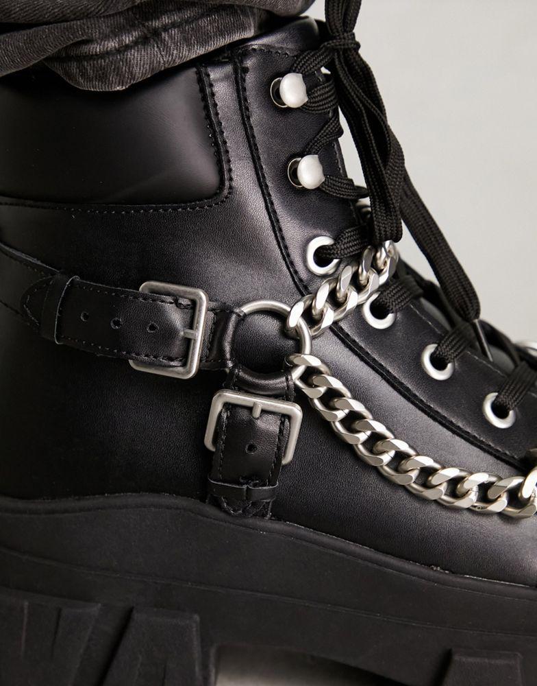 ASOS DESIGN chunky lace up boot with chain detail商品第2张图片规格展示