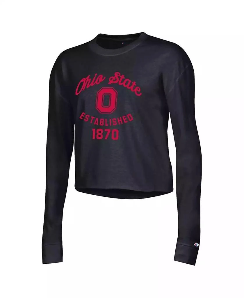 商品CHAMPION|Women's Black Ohio State Buckeyes Boyfriend Cropped Long Sleeve T-shirt,价格¥270,第2张图片详细描述