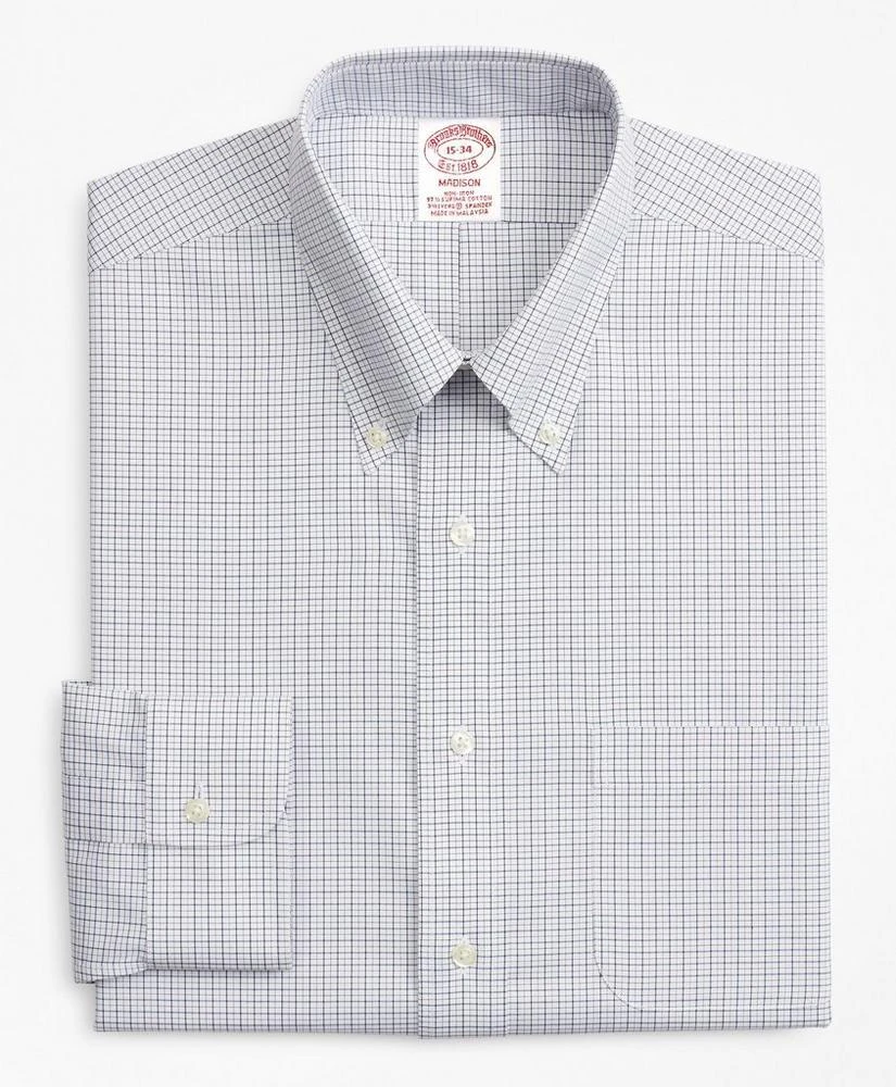 商品Brooks Brothers|Stretch Madison Relaxed-Fit Dress Shirt, Non-Iron Grid Check,价格¥373,第4张图片详��细描述