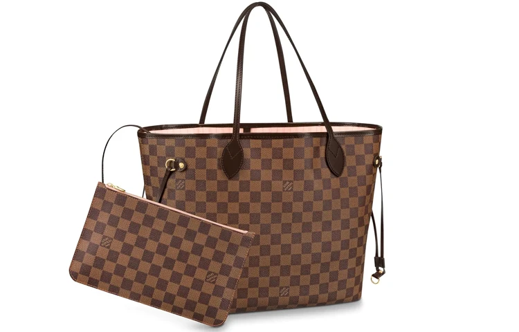 商品[国内直发] Louis Vuitton|NEVERFULL MM 棋盘格 帆布 托特包Tote包购物袋单肩手提包 中号 女款 棕色 #芭蕾粉色内里#,价格¥16764,第6张图片详细描述
