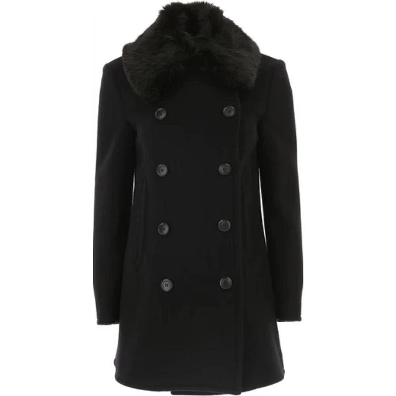 商品Emporio Armani|EMPORIO ARMANI 女士黑色羊毛毛皮领大衣 6Z2L79-2N49Z-0999,价格¥2457,第1张图片