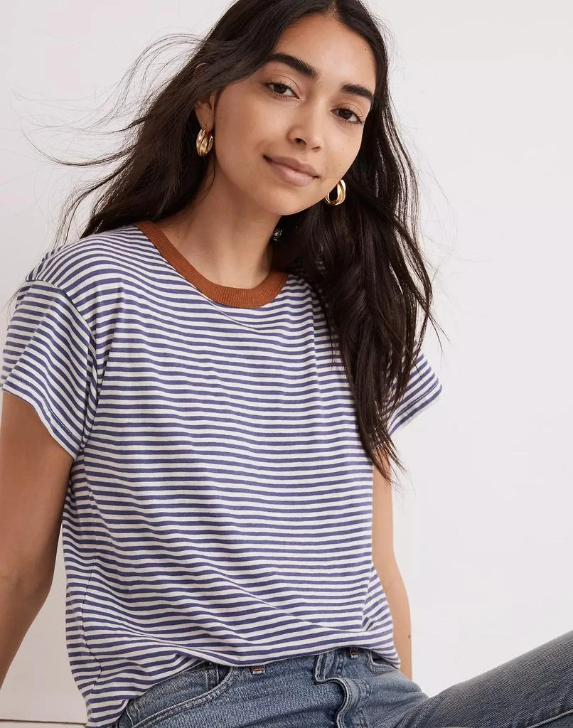 商品Madewell|Whisper Cotton Rib-Crewneck Ringer Tee in Birtie Stripe,价格¥118,第1张图片