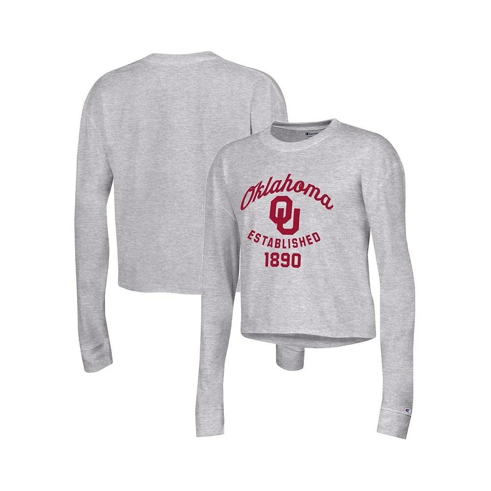 商品CHAMPION|Women's Gray Oklahoma Sooners Boyfriend Cropped Long Sleeve T-shirt,价格¥262,第1张图片