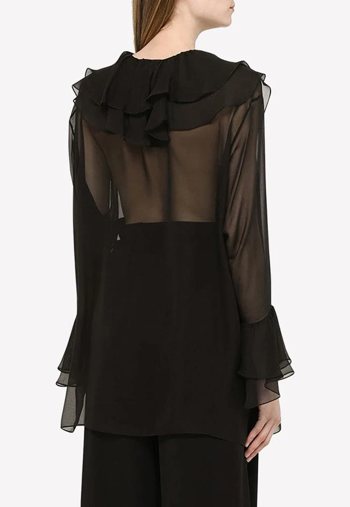 商品AMI|Ruffled Yoke Chiffon Blouse,价格¥2244,第3张图片详细描述