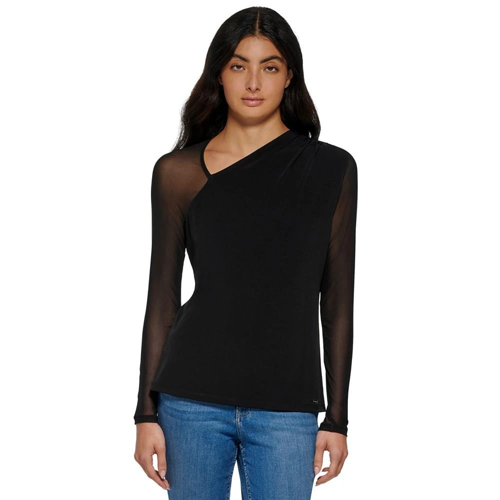 商品Calvin Klein|Women's Mesh Sleeve Matte Jersey Top,价格¥137,第1张图片