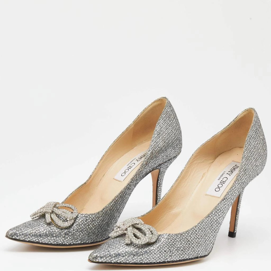 商品[二手商品] Jimmy Choo|Jimmy Choo Silver Glitter Crystal Bow Samba Pointed Toe Pumps Size 39,价格¥3443,第2张图片详细描述