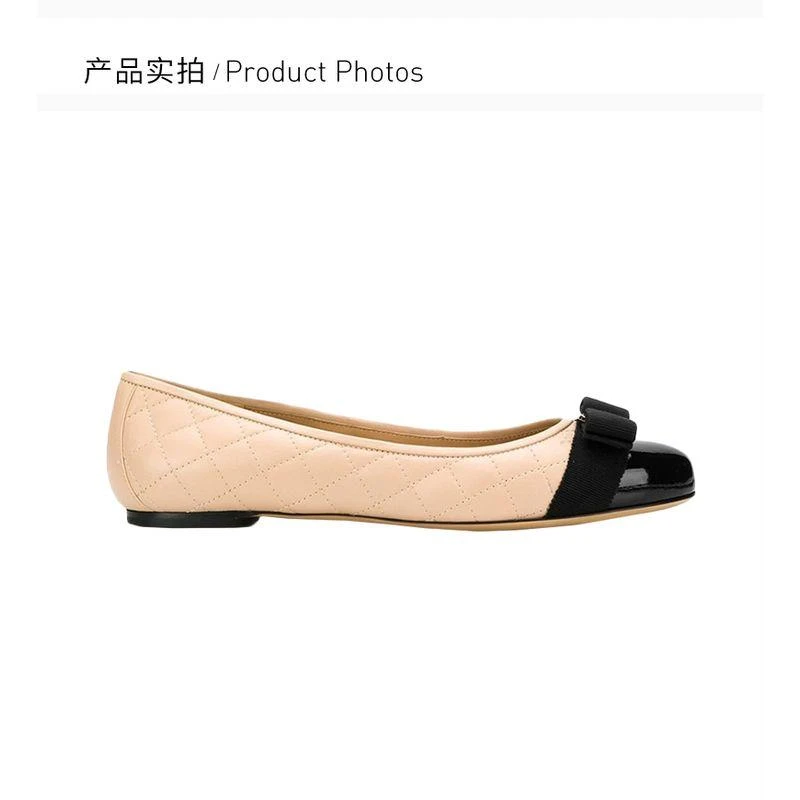 商品Salvatore Ferragamo|香港直邮SALVATORE FERRAGAMO 女士裸色黑色拼色羊皮菱格平底船鞋,价格¥5387,第10张图片详细描述