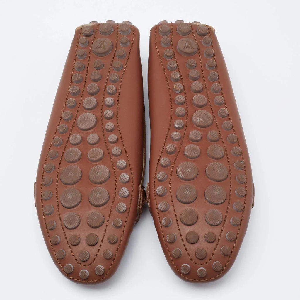 Louis Vuitton Brown Leather Metal Logo Slip On Loafers Size 38 商品