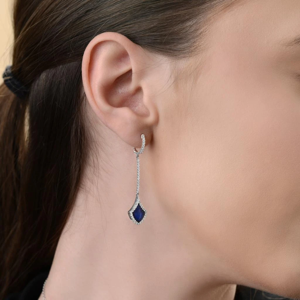 商品Roberto Coin|Roberto Coin Art Deco 18K White Gold, Sapphire 3.35ct.tw., Diamond 0.65ct. tw. and Mother of Pearl 3.35mm Drop Earrings 8882010AWERJ,价格¥23305,第2张图片详细描述