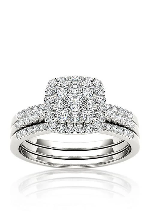 商品Belk & Co.|Co. 1 2 Ct. T.w. Diamond Engagement Double Band Ring Set In 10K White Gold,价格¥7422,第1张图片