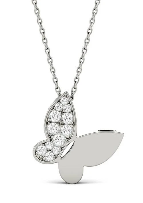 商品Charles & Colvard|Colvard 1 6 Ct. T.w. Lab Created Moissanite Butterfly Pendant In 14K White Gold,价格¥7311,第1张图片