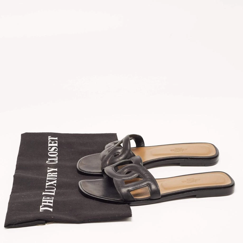 Hermes Black Leather Aloha Flat Slides Size 36 商品