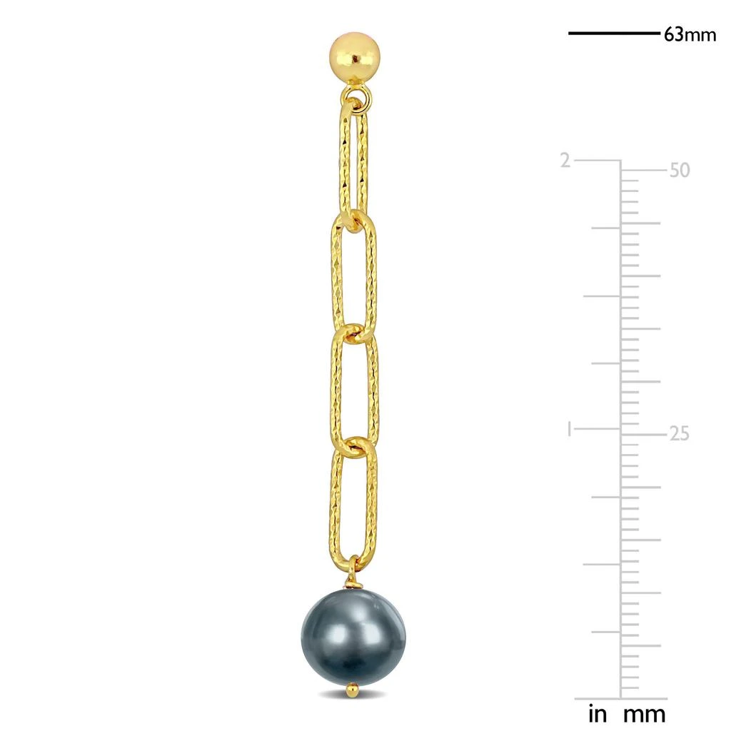 商品Mimi & Max|9-10mm Grey Cultured Freshwater Pearl Oval Link Earrings in 18k Yellow Gold Plated Sterling Silver,价格¥227,第2张图片详细描述
