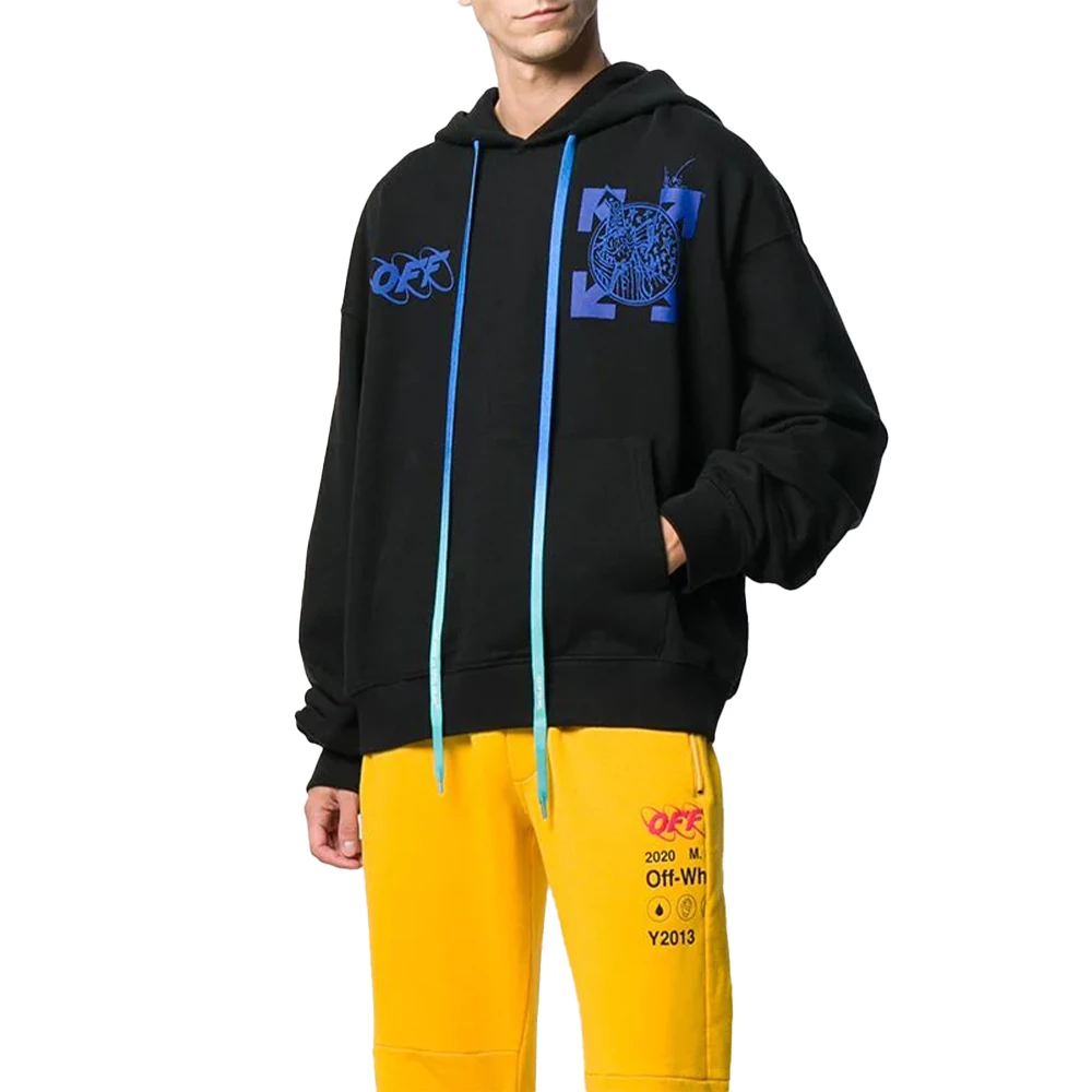 OFF WHITE 男士黑色印花棉质连帽卫衣 OMBB037F19E30017-1030 商品