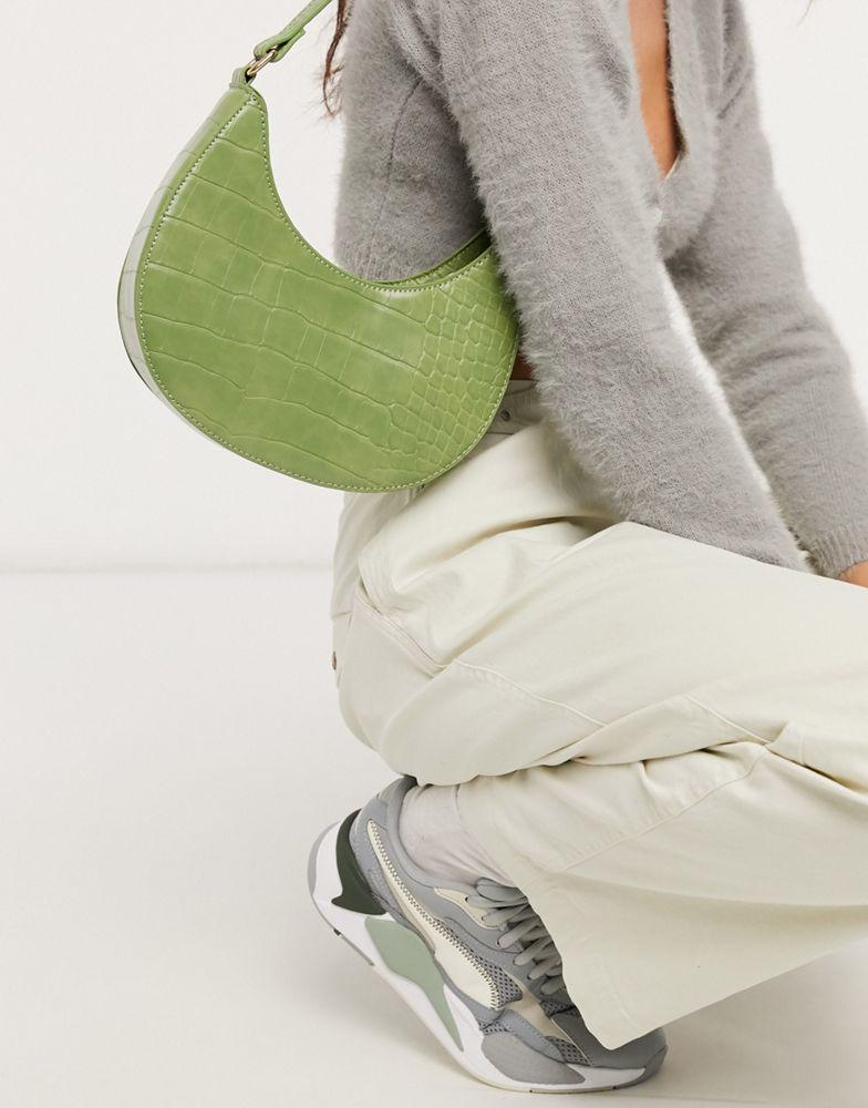 商品ASOS|ASOS DESIGN curved shoulder bag in green croc with long strap,价格¥178,第6张图片详细描述