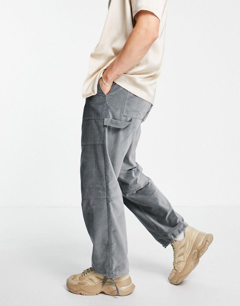 商品ASOS|ASOS DESIGN wide fit trousers in velvet look in grey,价格¥128,第4张图片详细描述