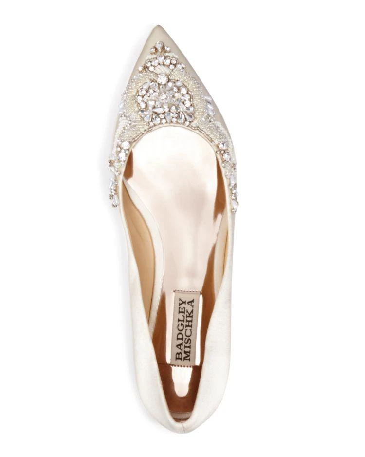 商品Badgley Mischka|Malena Satin Embellished Pointed Toe Flats ,价格¥583,第3张图片详细描述