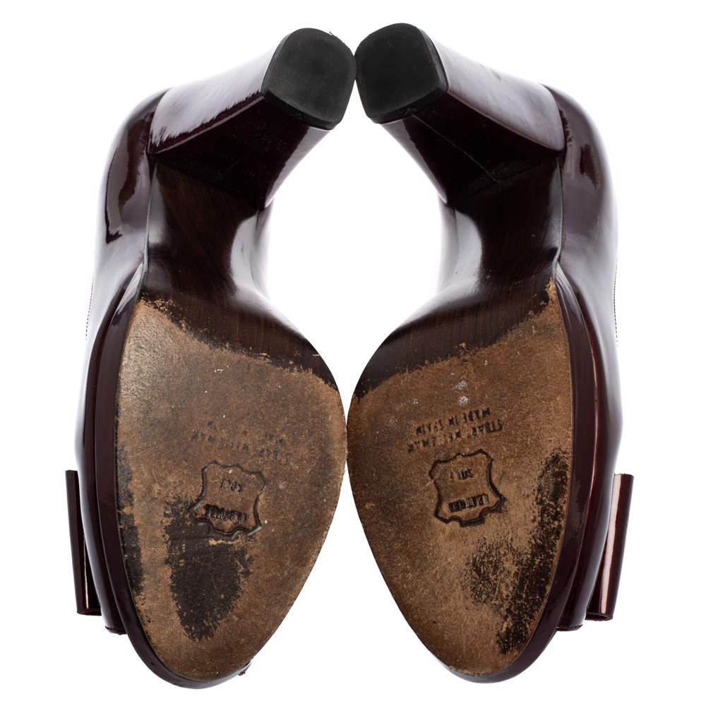 Stuart Weitzman Burgundy Patent Leather Peep Toe Bow Pumps Size 38商品第6张图片规格展示