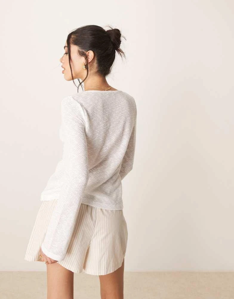 商品ASOS|ASOS DESIGN knit look tie front long sleeve top in cream,价格¥94,第4张图片详细描述