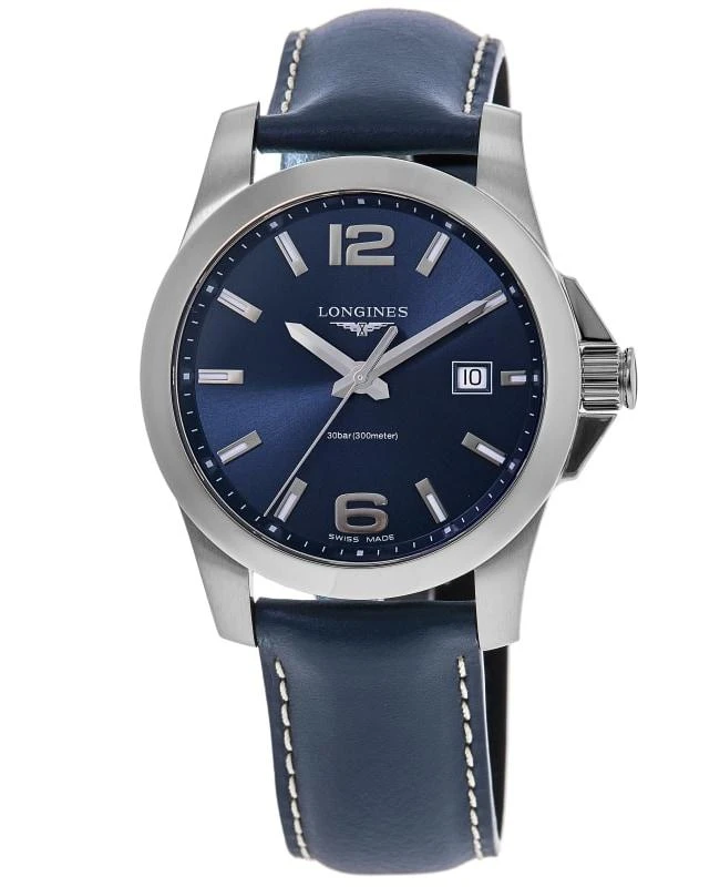 商品Longines|Longines Conquest Quartz Blue Dial Leather Strap Men's Watch L3.760.4.96.0,价格¥4883,第1张图片