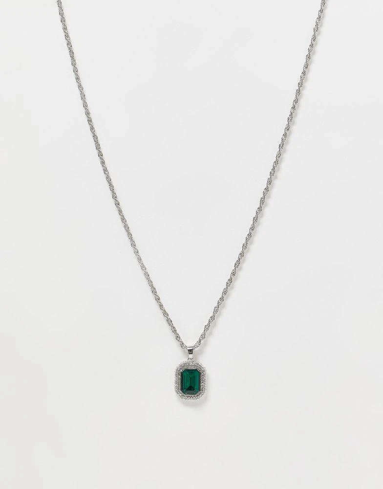 商品ASOS|ASOS DESIGN party necklace with green crystal pendant in silver tone,价格¥110,第1张图片