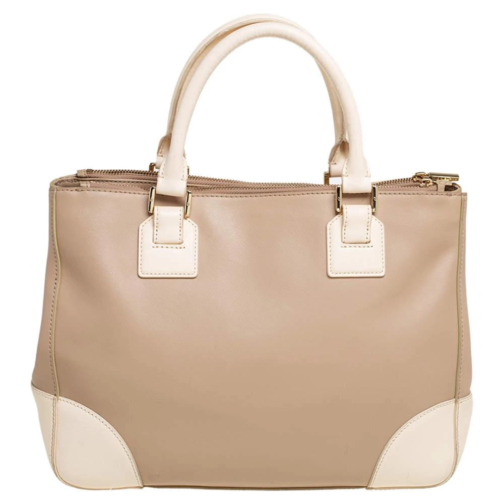 商品[二手商品] Tory Burch|Tory Burch Two Tone Beige Saffiano Lux Leather Robinson Double Zip Tote,价格¥899,第4张图片详细描述