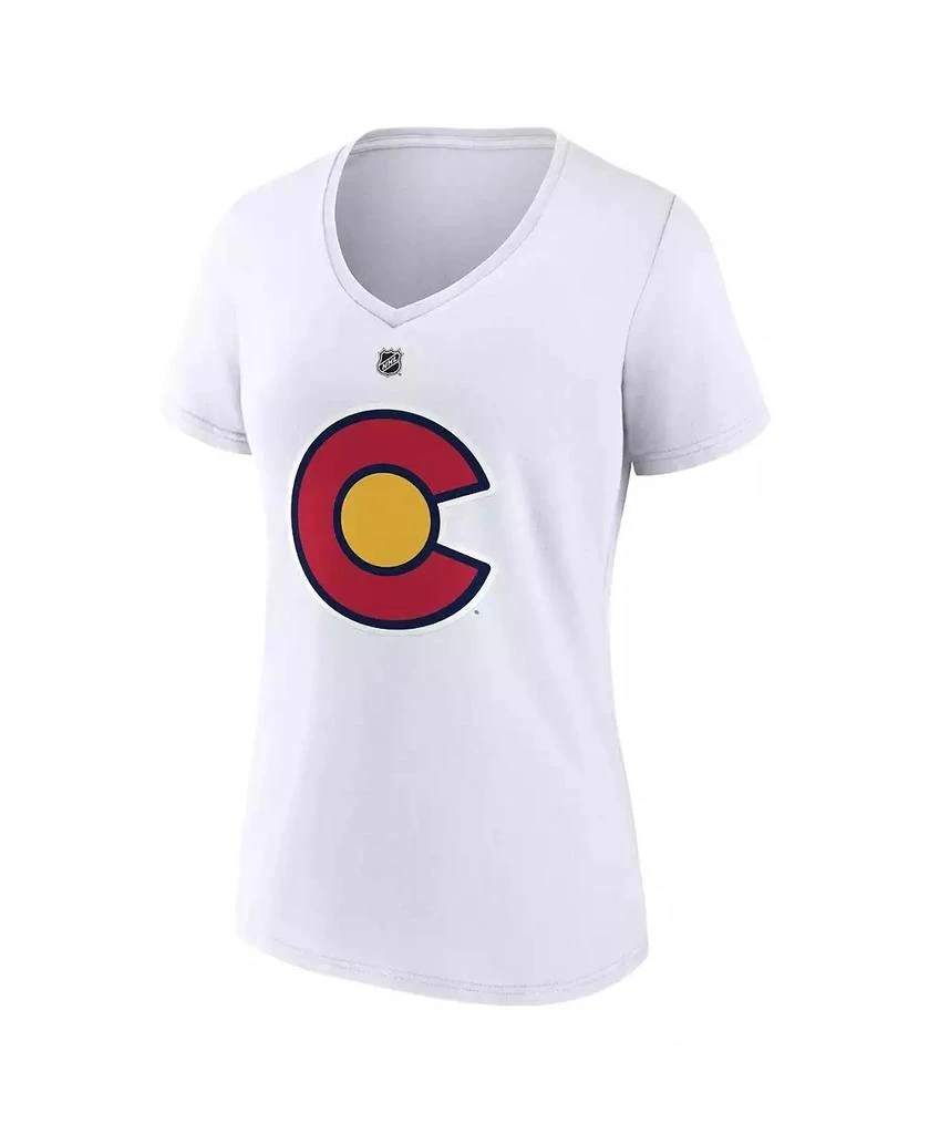 商品Fanatics|Women's Nathan MacKinnon White Colorado Avalanche Special Edition 2.0 Name and Number V-Neck T-shirt,价格¥265,第2张图片详细描述