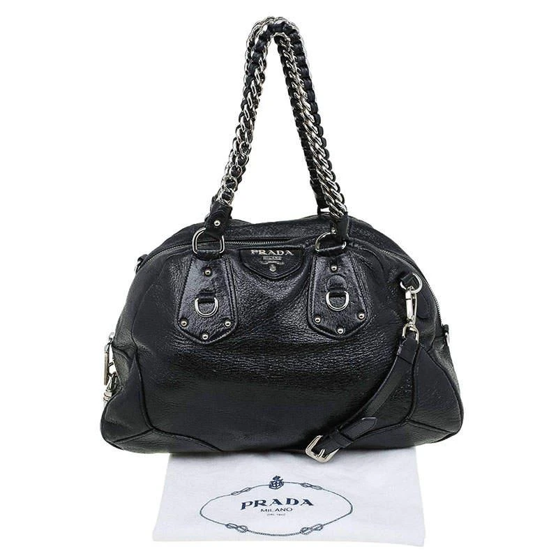 Prada Black Cervo Lux Leather Chain Bowling Bag 商品