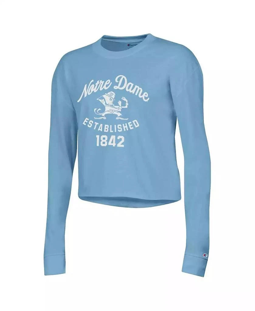 商品CHAMPION|Women's Blue Notre Dame Fighting Irish Boyfriend Cropped Long Sleeve T-shirt,价格¥262,第3张图片详细描述