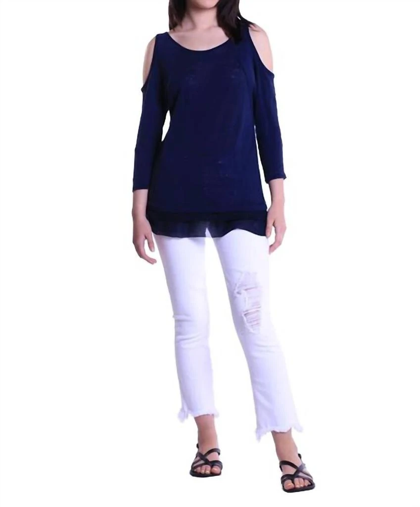 商品Three Dots|Chiffon Trimmed Cold Shoulder Top in Iris,价格¥546,第1张图片