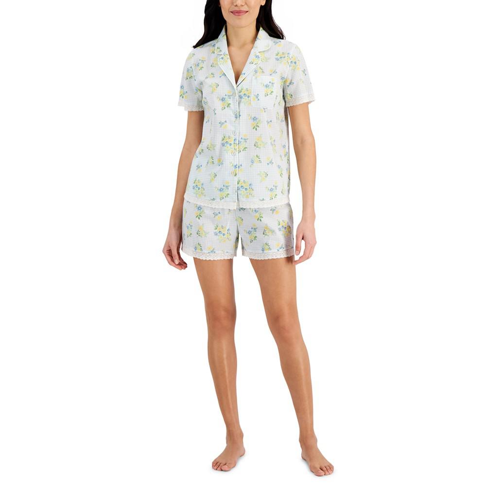 Cotton Lace-Trim Notch Collar Shorts Pajama Set, Created for Macy's商品第1张图片规格展示
