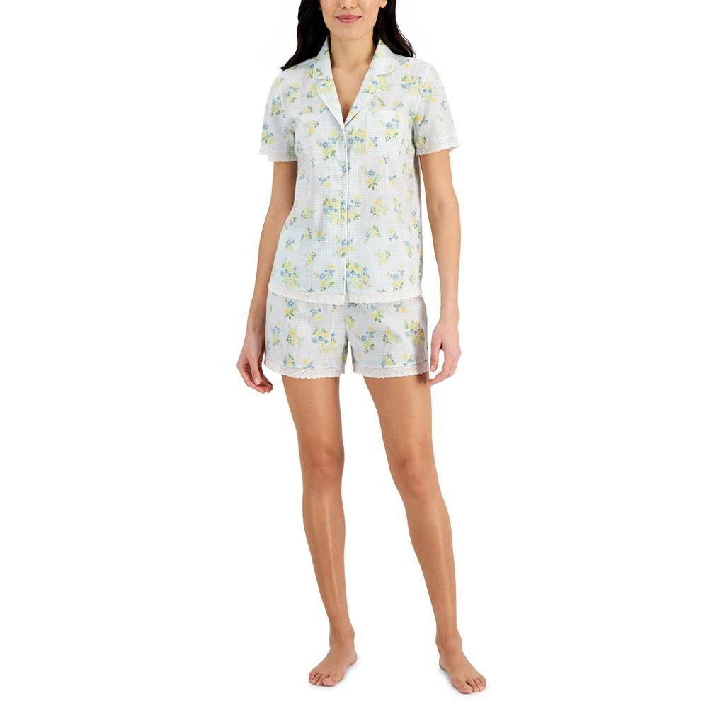 商品Charter Club|Cotton Lace-Trim Notch Collar Shorts Pajama Set, Created for Macy's,价格¥39,第1张图片