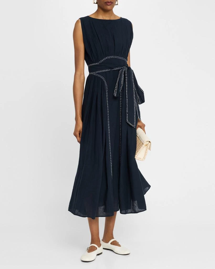 商品Merlette|Verena Topstitched Linen Midi Dress,价格¥5197,第2张图片详细描述