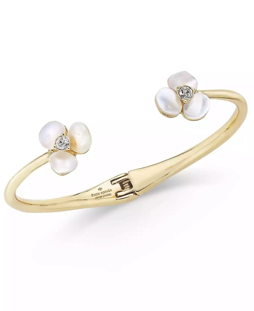 商品Kate Spade|Gold-Tone Pavé & Imitation Pearl Hinged Slim Cuff Bracelet,价格¥602,第1张图片